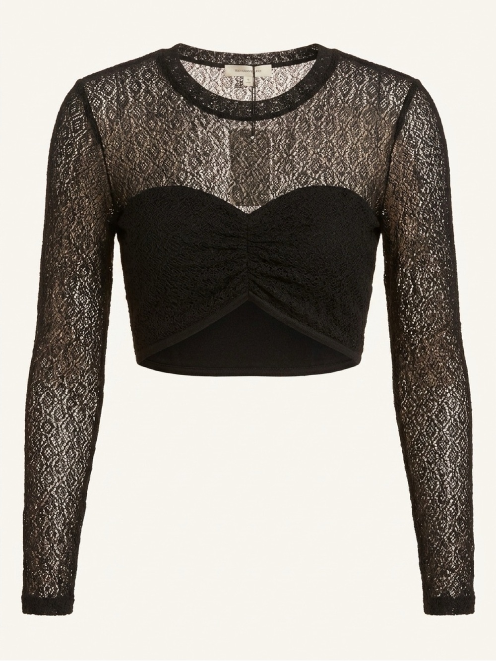 Torn by Ronny Kobo Black Lace Long-Sleeve Cropped Bustier